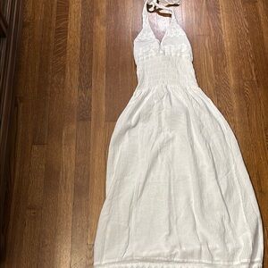 White Pleated Embellished Halter Sundress NWT